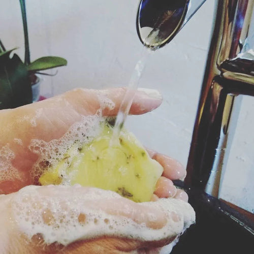 Organic Solid Soap - Sandalwood with Shredded Comfrey Leaves