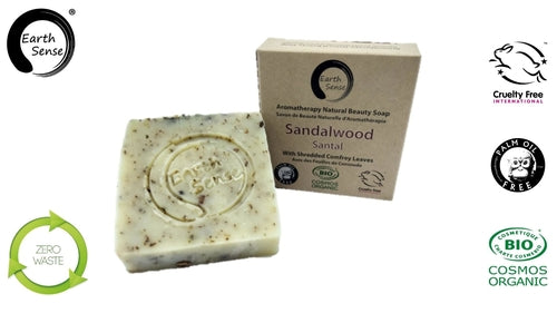 Organic Solid Soap - Sandalwood with Shredded Comfrey Leaves