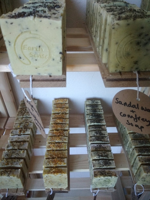 Organic Solid Soap - Sandalwood with Shredded Comfrey Leaves